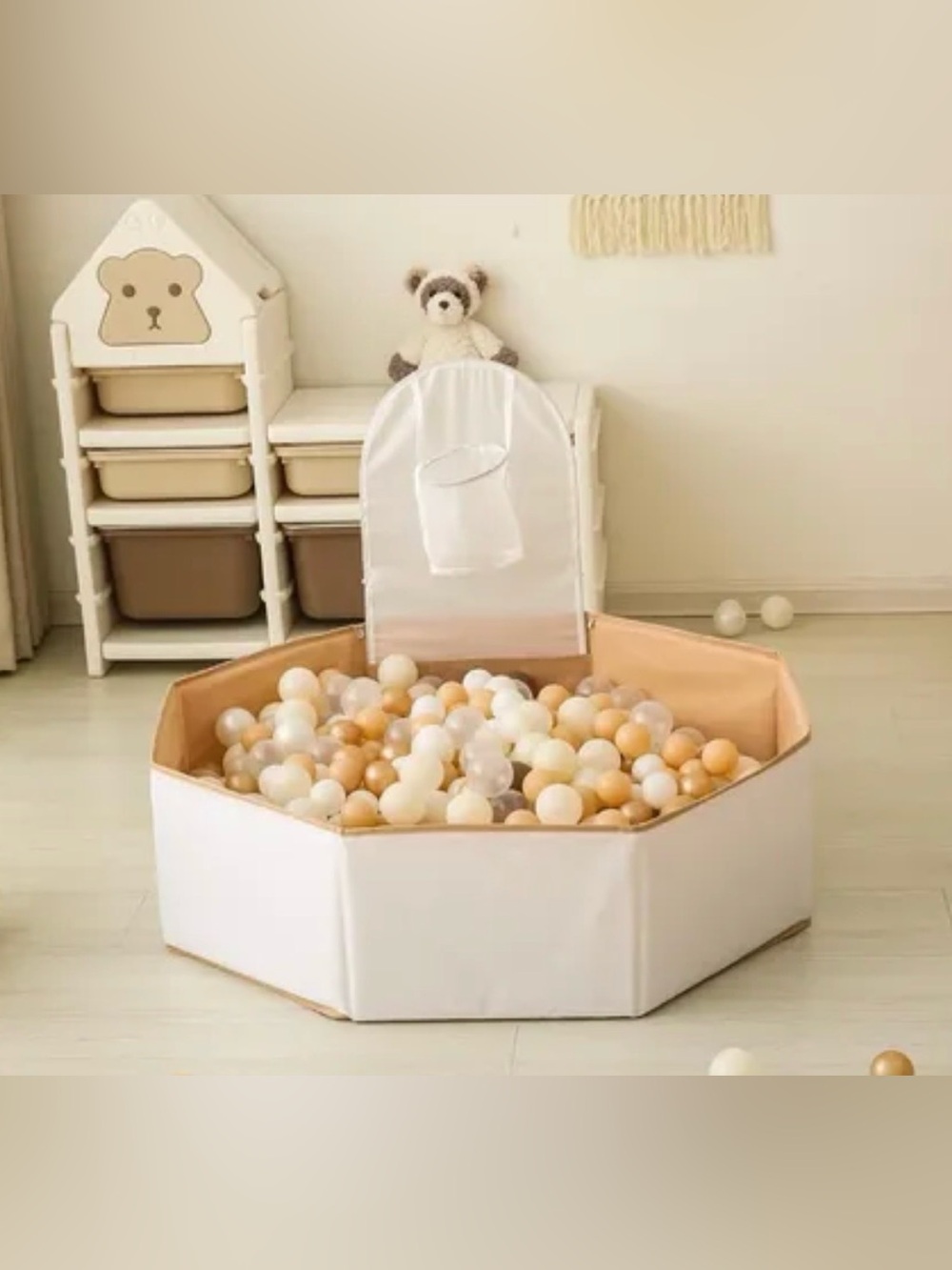 Foldable Ball Pit for Kids with optional Play Hoop β Cream bag of balls included